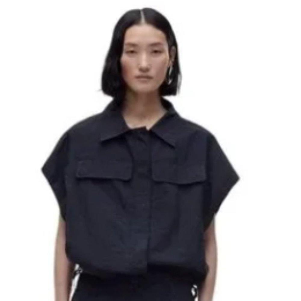 Zara Size L Parachute Navy Blouse